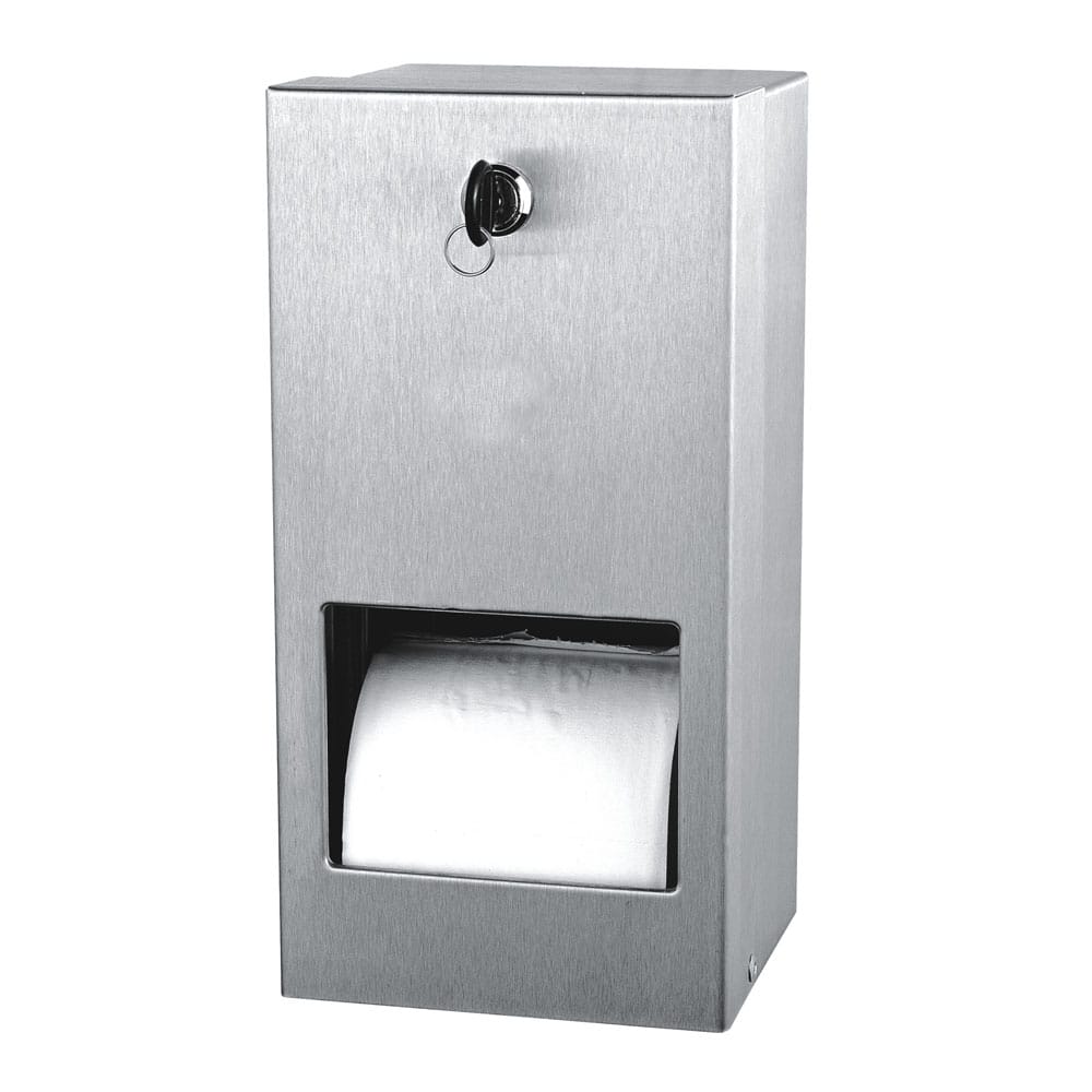2382 stainless steel double toilet paper holder With Cover - Image 2