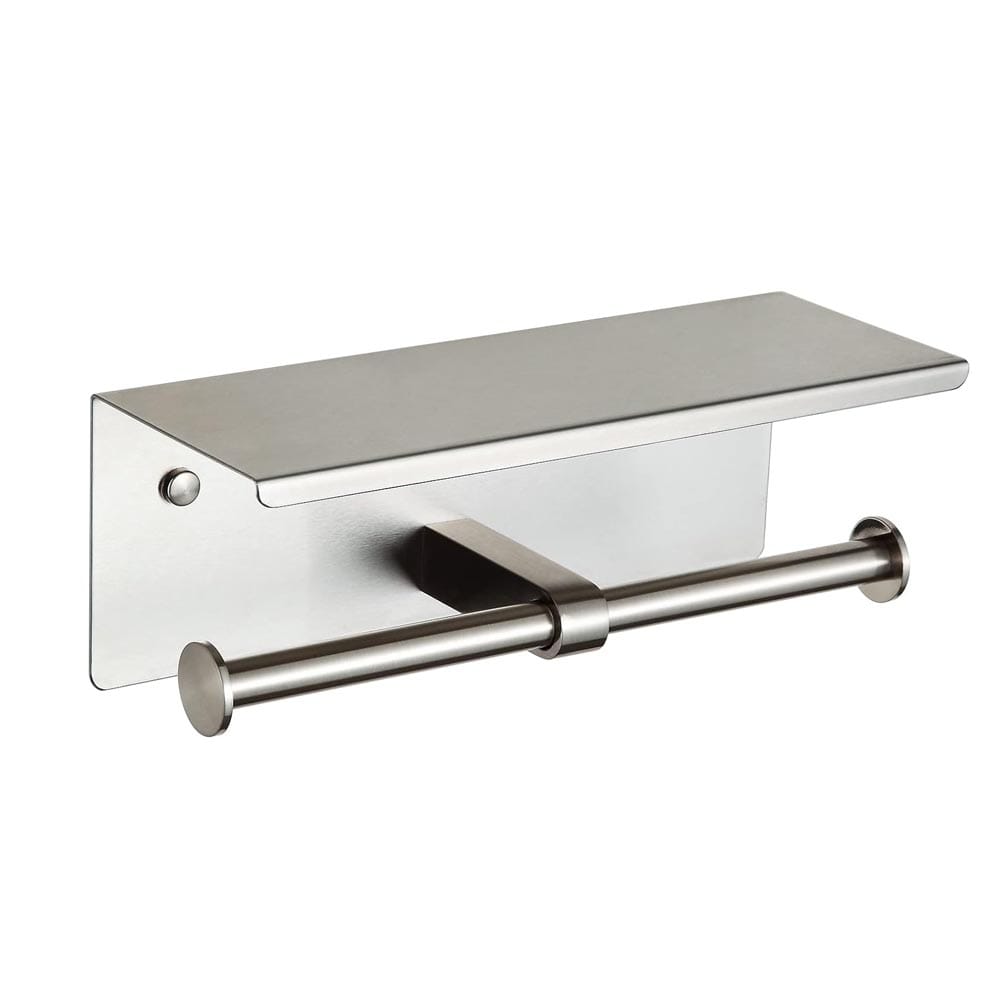 A022W Stainless Steel Double Toilet Paper Holder With Shelf - Image 2
