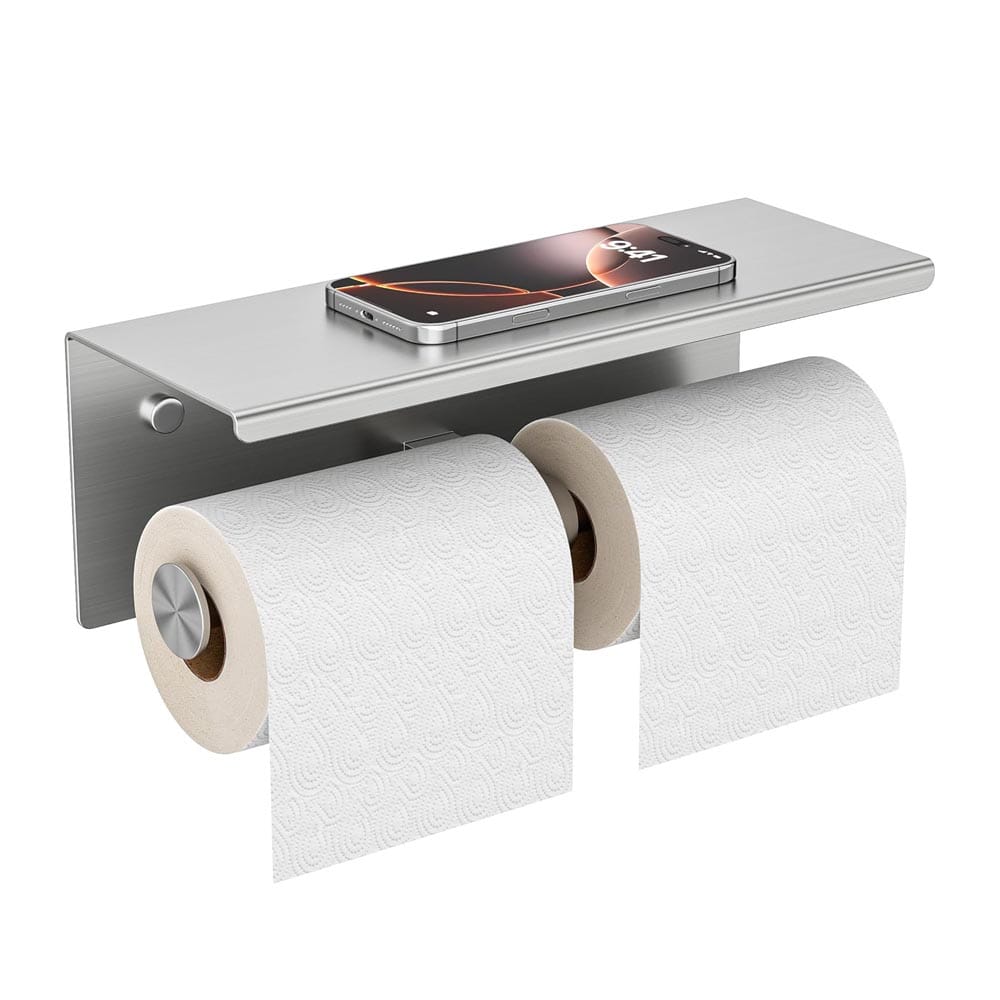 A022W Stainless Steel Double Toilet Paper Holder With Shelf for toilet