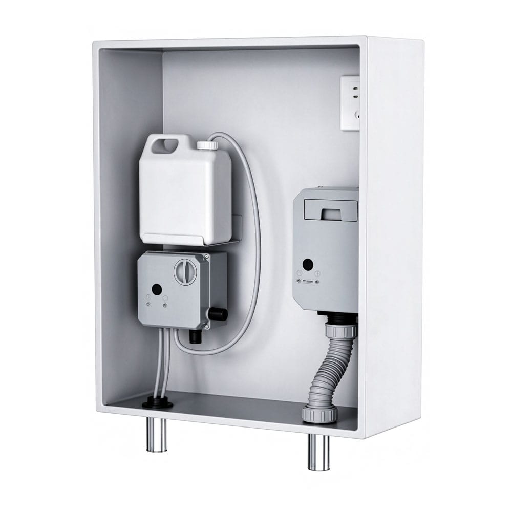 behind mirror soap dispenser hand dryer, touchless operated